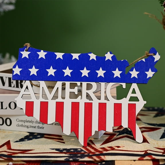 4th of July Decorations Patriotic Door Sign Wooden Memorial Day Wreath Red White Blue American Flag Door Hanger Independence Day Decor for Front Porch Wall Home Outdoor