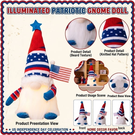 4th of July Decorations Patriotic Gnomes, Holding American Flag Gnomes Table Decorations for Independence Day Presidents Day Decorations Armed Forces Day Veterans Day Memorial Day Decorations
