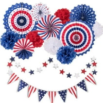4th of July Decorations Patriotic Party Set Independence Day Fourth of July American Flag Party Supplies Hanging USA Flag Pennant Bunting Party Favors 14 Pcs