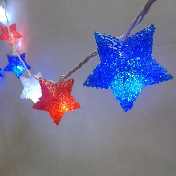 4th of July Decorations Patriotic Star Lights, 8.2Ft Red White and Blue Lights 10 LED Star String Lights, Plug-in 4th of July Outdoor Lights for Independence Day Memorial Day Fourth of July Decor