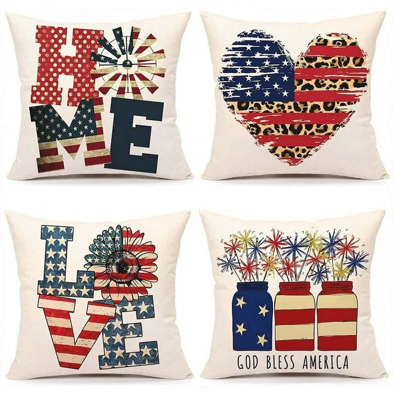 4th of July Decorations Pillow Cases,4 Pack 18x18 Independence Day