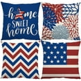 thumbnail image 1 of 4th of July Decorations Pillow Covers 16x16 Set of 4 Buffalo Plaid America Stars and Stripes Floral Throw Pillow Covers Patriotic Pillows Memorial Day Decor Cushion Case for Home, 1 of 5
