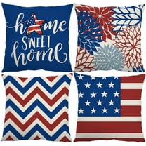 4th of July Decorations Pillow Covers 16x16 Set of 4 Buffalo Plaid America Stars and Stripes Floral Throw Pillow Covers Patriotic Pillows Memorial Day Decor Cushion Case for Home