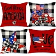 thumbnail image 1 of 4th of July Decorations Pillow Covers 18 x 18 Set of 4 Buffalo Plaid Stars and Stripes Truck Throw Pillow Covers Patriotic Pillows Independence Memorial Day Decor Cushion Case, 1 of 6