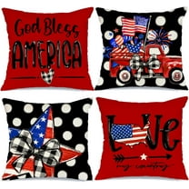 4th of July Decorations Pillow Covers 18 x 18 Set of 4 Polka Dots Stars and Stripes Truck Throw Pillow Covers Patriotic Pillows Independence Memorial Day Decor Cushion Case