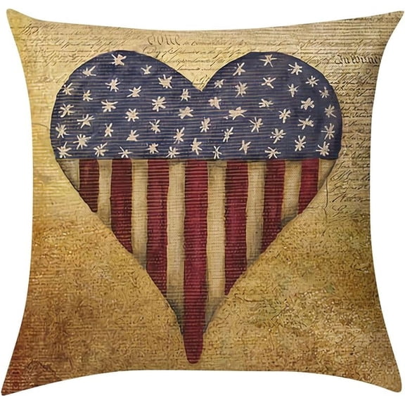 4th of July Decorations Pillow Covers 18x18 Blue Stars Red White Stripes America Patriotic Pillows Vintage Memorial Day 1776 USA Fourth of July Throw Pillows for Home Sofa