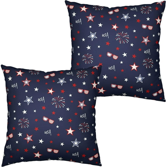4th of July Decorations Pillow Covers 20x20 Independence Day Patriotic Throw Pillow Case USA Stars Fireworks Square Pillowcases for Living Room Couch Office