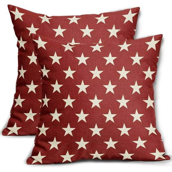 4th of July Decorations Pillow Covers 20x20 Set of 2 Patriotic Independence Day American Star Print Red Decorative Throw Pillow Cases Summer Outdoor Farmhouse Decoration for Sofa Couch Bed