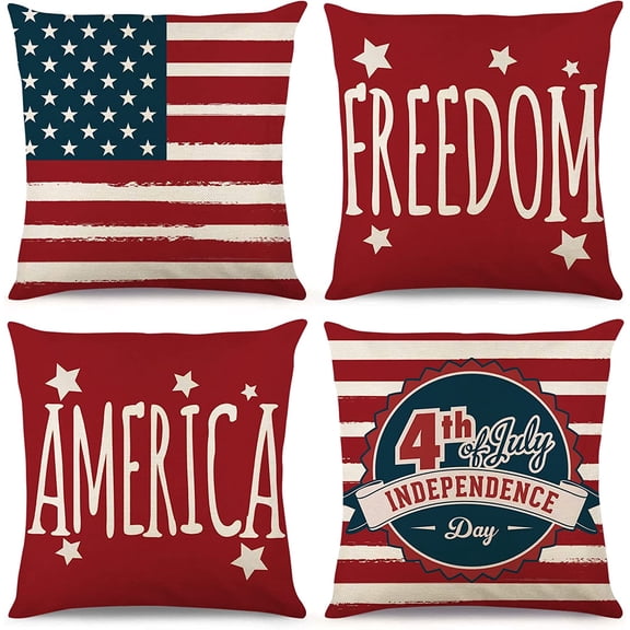 4th of July Decorations Pillow Covers 30x30 inch Set of 4, Independence Day Memorial Patriotic Freedom&nbsp;Stars Stripes Cushion Case for Sofa Couch Bed Home Outdoor Car (30" x 30", Red/Stripes)