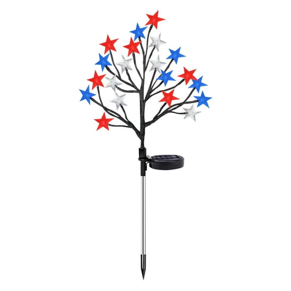 4th of July Decorations Solar Garden Lights, Fourth of July Red White and Blue Light Solar Lights Outdoor, Waterproof Patriotic Decor with LED Lighting Modes for Independence Day(B)