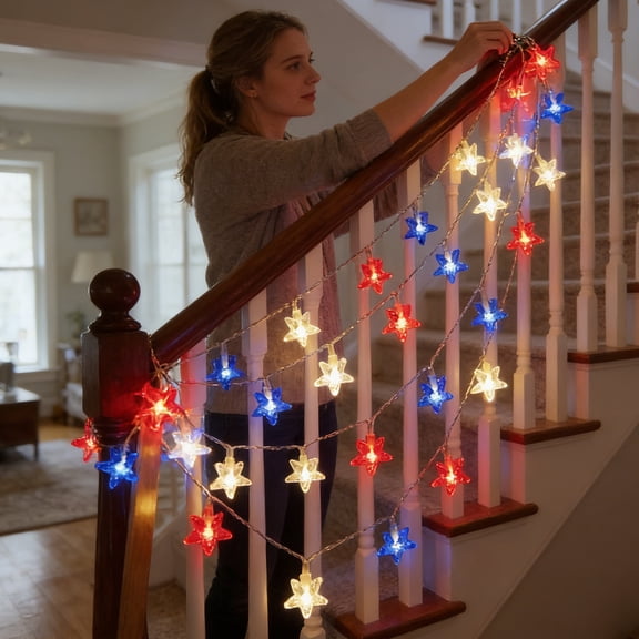 4th of July Decorations String Light, 4th of July Decor Red White Blue Stars String Lights, Waterproof Connectable Patriotic Led Star Fairy Lights for Independence Day President Day, 5ft 10 Leds