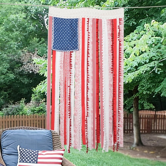 4th of July Decorations - Vintage Patriotic American Flag 4 x 2.3 Ft Rustic Rag Ribbon Flag Banner for Home Mantel Party Vintage 4th of July Decorations for Outside Yard Porch