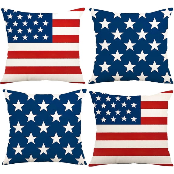 4th of July Decorative Pillows 18 x 18 Patriotic Star Throw Pillow Covers Independence American Flag Pillow Memorial Day Decor Patio Pillows Outdoor Case Porch Pillows Case