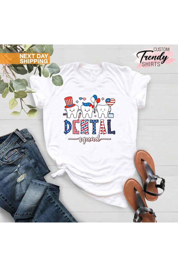 4th of July Dentist Shirt, Dental Group Shirt, Dentist Hygienist Shirts,Dental Squad Shirts,American Flag,Tooth Shirt,Dental Assistant Shirt SWEATSHIRT All Size S-5XL