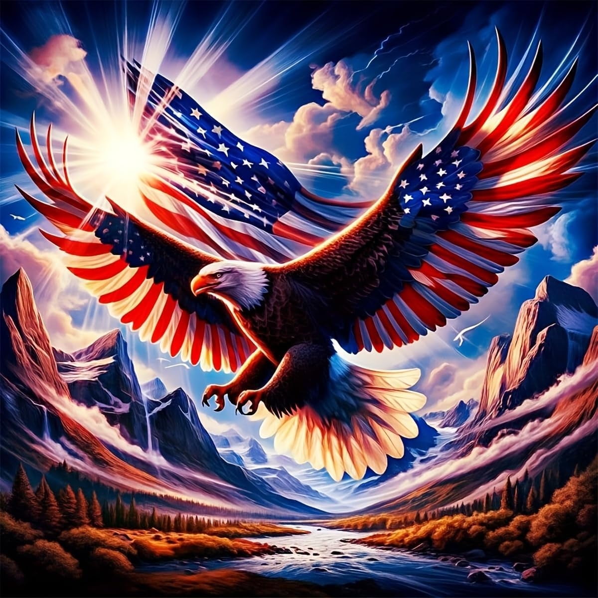 4th of July Diamond Art Painting Kits for Adults, Patriotic 5D Diamond Painting Dots Art Kits for Adults Beginner, Easy DIY Crystal Full Round Gem Art Paint by Diamond, Home Wall Decor 14 x 14 in