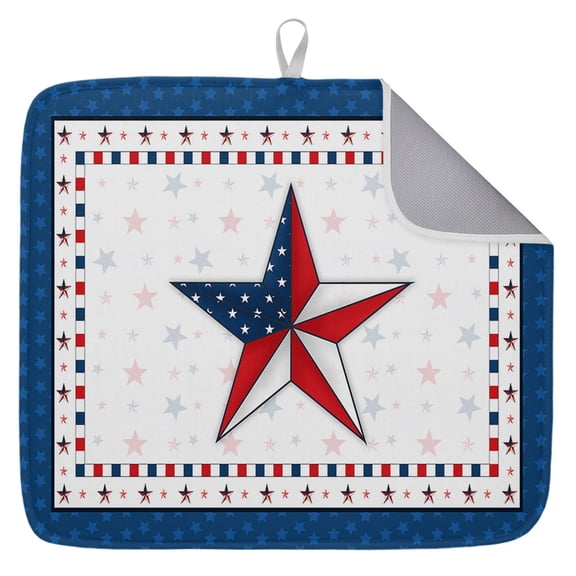 4th of July Dish Drying Mat for Kitchen Counter, Independence Day Blue Board Star Dish Mat Drying Kitchen Mat for Sink Fridge Drawer Absorbent Dishes Drainer Mats Microfiber Drying Pad 1pcs 16"x18"
