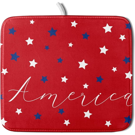 4th of July Dish Drying Mats for Kitchen Counter 16×18 Inch Patriotic Red Small Microfiber Drying Mat Kitchen Accessories Dish Rack Mat Drainer Pad Washable Absorbent