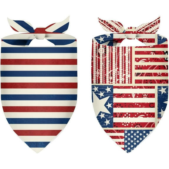 4th of July Dog Bandanas 2 Pack,Memorial Day American Flag Stars Scarf for Pets,Polyester Fabric Soft and Comfortable,Patriotic Bandanas Suitable for Small,Large and Extra Large Dogs and Cats L