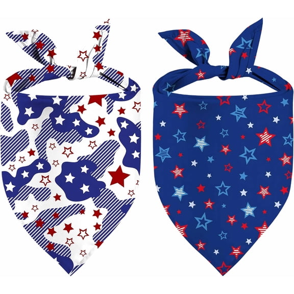 4th of July Dog Bandanas, 2 Pack Reversible USA Patriotic Bandana for Boy and Girl, Premium Durable Fabric, American Flag Pet Scarf for Small Medium Large and Extra Large Dogs