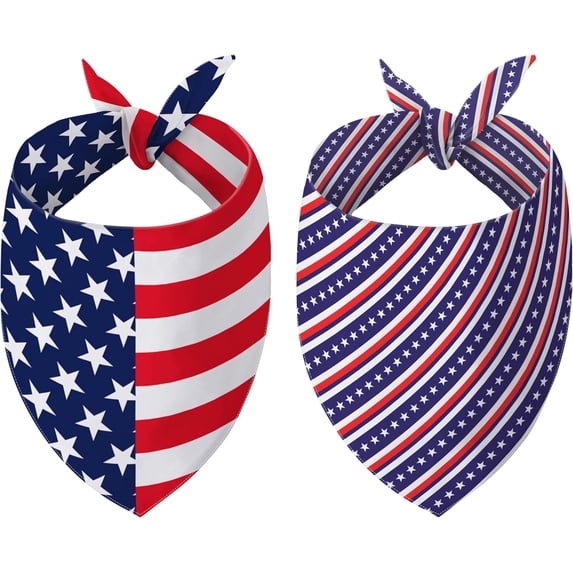 4th of July Dog Bandanas Reversible Small 2 Pack, Patriotic Independence Day Adjustable Triangle Holiday Scarves for Small Medium Large Extra Large Puppy Dogs Pets