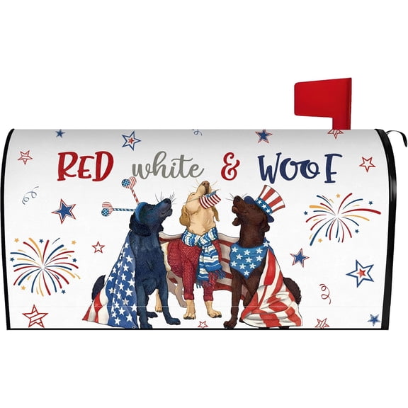 4th of July Dog Mailbox Cover 21x18 Inch, Independence Day Post Letter Box Covers, American Flag Patriotic Holiday Magnetic Waterproof Mail Wraps for Outdoor Yard Garden Standard Mailbox Decor
