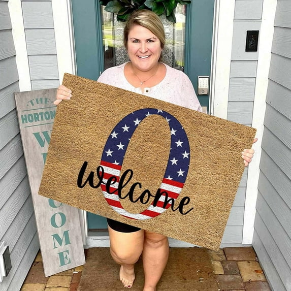 4th of July Door Mat,26 Letter Last Name Patriotic Doormat, Entryway Rug Welcome Independence Day Doormat Stain and Fade Resistant Patriotic Decor Welcome Outdoor Mat Decorative(60*40cm)