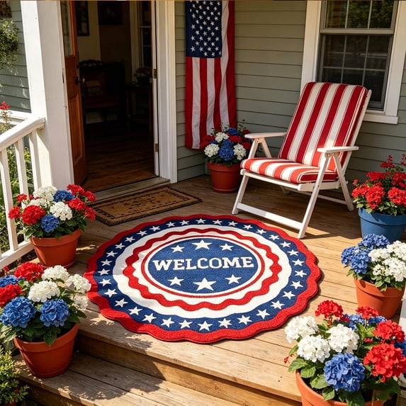 4th Of July Door Mat, Circular Floor Mat, Patriotic Memorial Day ...