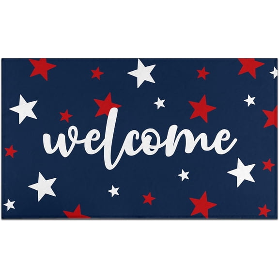 4th of July Door Mat Outdoor, Forth of July Decorations Non-Slip Backing Independence Day Doormat Patriotic Rug American Flag Stars Welcome Mat for Memorial Day Decor Indoor Outdoor (July 5, 17"x30")