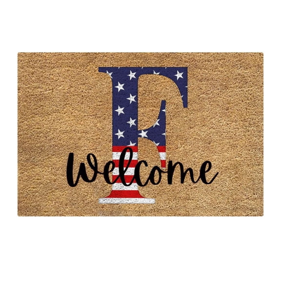 4th of July Door Mat, Patriotic Welcome Coir Doormat 50x80cm, Outdoor Porch Rug for Front Door, Independence Day Memorial Day Outdoor Decor, A to Z Letters Entryway Mat