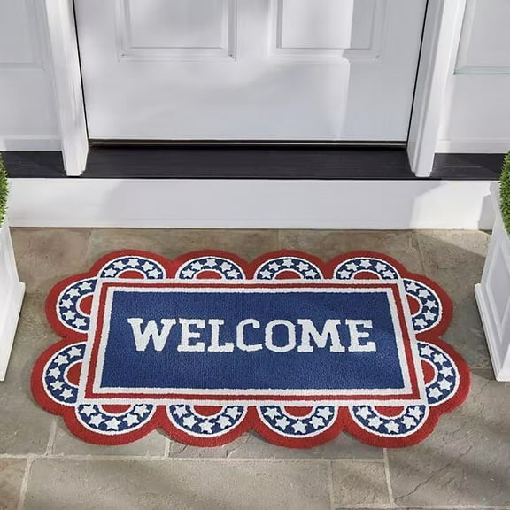 4th of July Door Mat,Welcome Patriotic Outdoor Mat For Front Door,4th of July American Flag Stars Stripes Farmhouse Non Slip Doormat For Entrance Entryway Outside,4th of July Doormat Outdoor