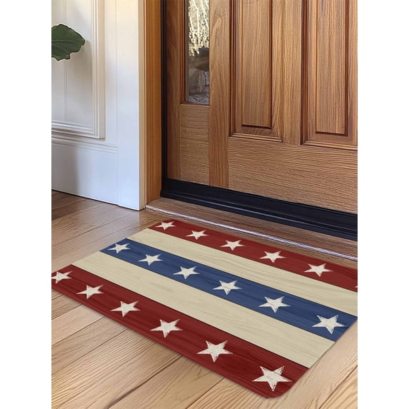 4th of July Door Mat Indoor Outdoor Entrance, Non Slip Rug for Kitchen Bathroom Entryway Rug, Blue Red Star Striped Independence Day Washable Doormat Floor Mat for Office Home Decor 24x36 Inch