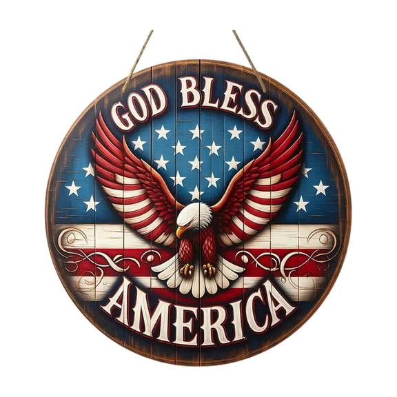 4th of July Door Sign for Front Door Eagle American Flag Rustic Hanging Decor Patriotic Independence Day Door Hanger for Front Door Wooden Wall Decor Hanging Sign for Home Porch Outdoor