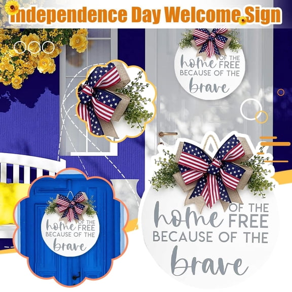 4th of July Door Sign; Independence Day Welcome Sign; Red White and Blue Memorial Day Farmhouse Decor; Wooden Hanger; American Flag Rustic Porch Decoration; Holiday Sign for Front Door