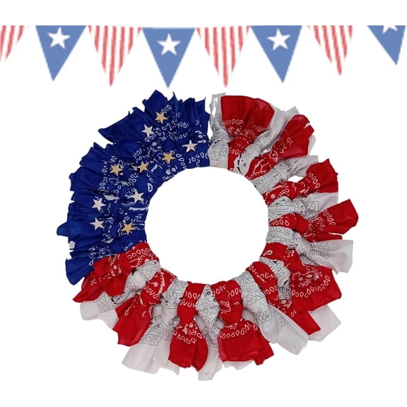 4th of July Door Wreath, 20" Red White and Blue Flower Wreath, Patriotic Wreath for Front Door, Festival Garland Decoration for Wall Window Balcony Pathway Garden