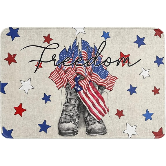 4th of July Doormat Absorbent Floor Mats, Independence Day Blue Red Star Non-Slip Front Door Mat Entry Door Rugs Outdoor Indoor Home Decorative, 18x30 Inch