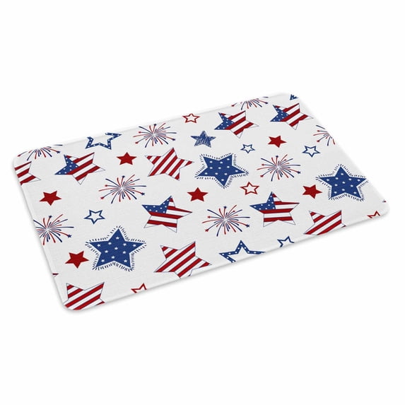 4th of July Doormat Outdoor Entrance 16"x24", Independence Day Blue Red Star Fireworks Absorb Moisture Dirt Door Mats, Non-Slip Rubber Backing Floor Mats Indoor, Low-Profile Front Door Rugs