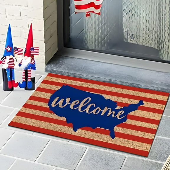 4th of July Doormat Patriotic Front Door Mat America Independence Day Floor Rug Memorial Day Outdoor Non Slip Backing Coir Welcome Mat for Patriotic Front Porch Home Indoor Outdoor Decorations