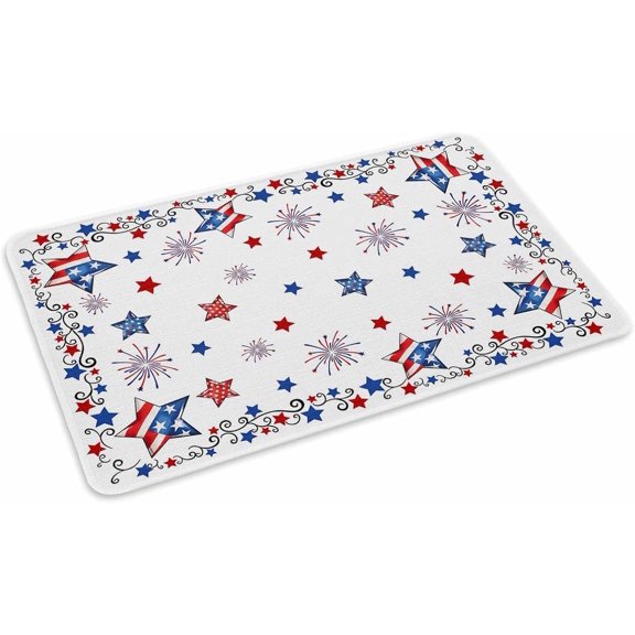4th of July Doormat Rugs Outdoor/Indoor Patriotic Stars Fireworks Non-Slip Entrance Welcome Mat for Front Door/Bathroom/Kitchen/Bedroom/Patio/Entryway Rugs Floor Mats,18"x30", Flag Red White and Blue