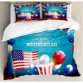 thumbnail image 1 of 4th of July Duvet Cover Set, Celebration of the Important Day Uncle Sam Hat Flag Balloons, Decorative 3 Piece Bedding Set with 2 Pillow Shams, Calking Size, Blue Red and Pearl, by Ambesonne, 1 of 3
