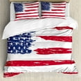 thumbnail image 1 of 4th of July Duvet Cover Set, Grunge Art Effect Design United States of America Flag Patriot, Decorative 3 Piece Bedding Set with 2 Pillow Shams, Queen Size, Dark Pink and Lavender Blue, by Ambesonne, 1 of 3