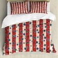 thumbnail image 1 of 4th of July Duvet Cover Set, Patriotic Stars and Repetitive Stripes in Vertical Design Image, Decorative 3 Piece Bedding Set with 2 Pillow Shams, King Size, Beige Rust and Night Blue, by Ambesonne, 1 of 3