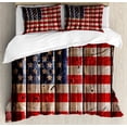 thumbnail image 1 of 4th of July Duvet Cover Set, Rustic Backdrop American Flag Design Wooden Boards Design, Decorative 3 Piece Bedding Set with 2 Pillow Shams, Queen Size, Vermilion Navy Blue, by Ambesonne, 1 of 3