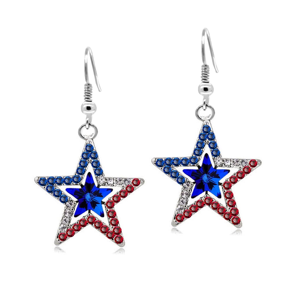 4th Of July Patriotic Earrings For Women - Red White & Blue USA Flag Star Earrings, Independence Day Accessories