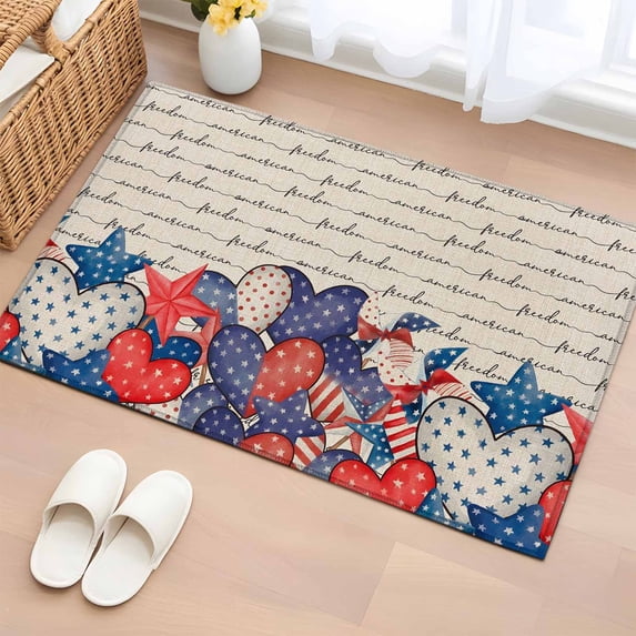 4th of July Entryway Rug 2'x3' Non Slip Front Door Mats, Independence Day Farmhouse Stars Red Blue Entrance Rugs Indoor Outdoor Carpet, Washable Floor Mats Small Area Rug for Bedroom Kitchen