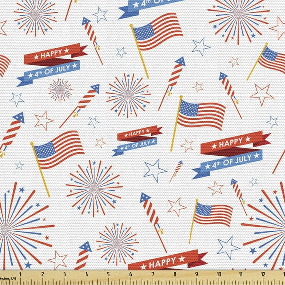 Ambesonne 4th of July Fabric by the Yard Upholstery, July Flags, 1 Yard, Multicolor