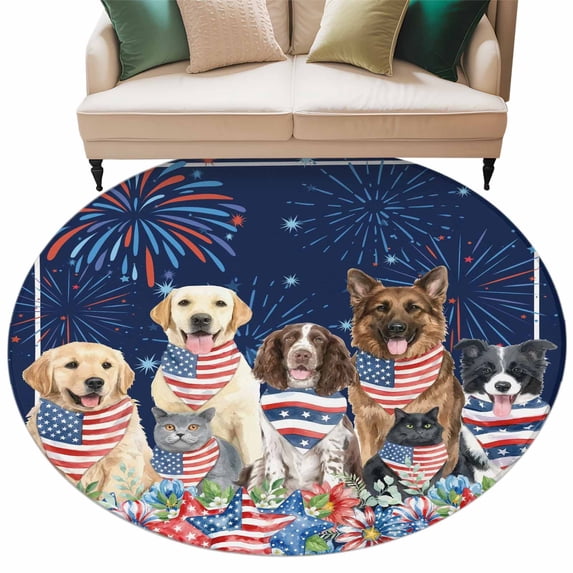4th of July Fireworks Round Rug 6ft Washable Circle Kitchen Rugs Non ...
