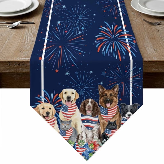 4th of July Fireworks Table Runner Linen Burlap Table Runner 72 Inches ...