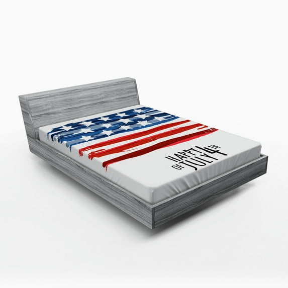 Ambesonne 4th of July Fitted Sheet, US Flag, Queen Size, Multicolor