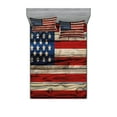 thumbnail image 1 of 4th of July Fitted Sheet & Pillow Sham Set, Wooden Planks Painted as United States Flag Patriotic Country Style, Decorative Printed 6 Piece Bedding Decor Set, King, Red Beige Navy Blue, by Ambesonne, 1 of 3