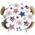 thumbnail image 1 of 4th of July Fitted Tablecloth with Elastic Edged, Round Table Cloth for Dining Table, Independence Day Blue Red Star Fireworks Waterproof Oil Proof Table Cover for Indoor Outdoor 55"-60", 1 of 9